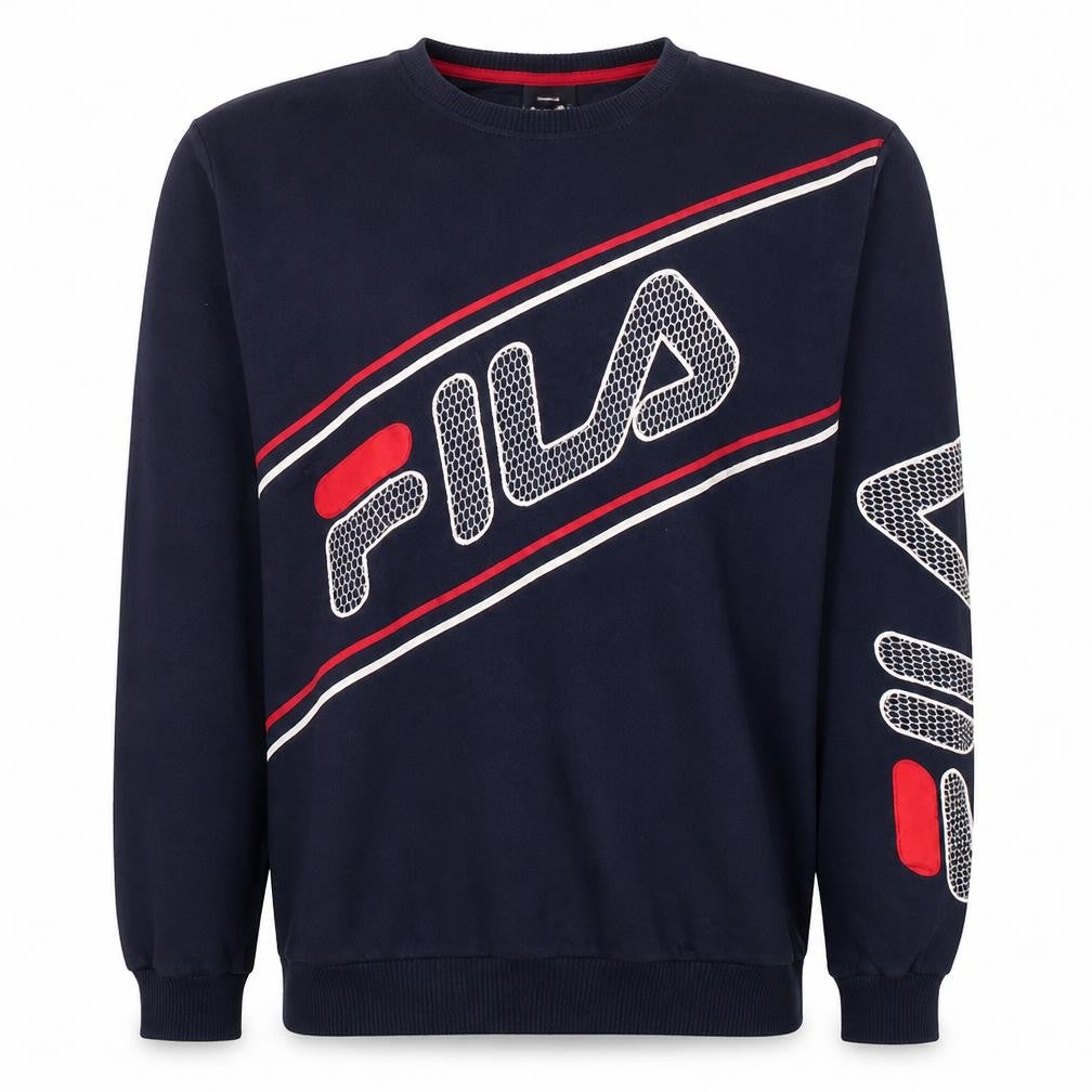 Front view of Fila Men's Blue XL Pullover Sweatshirt Retro Sports Logo