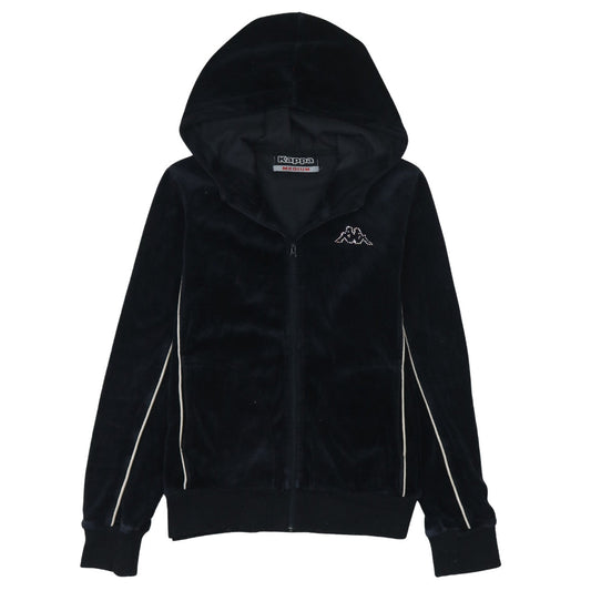 Kappa Women Black Velour Full Zip Hoodie Medium Casual Sportswear