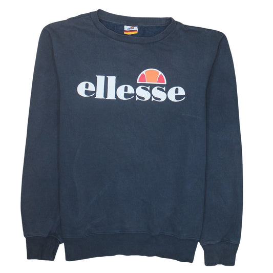 Ellesse Womens Navy Blue Crew Neck Sweatshirt UK 12 Cotton Blend Logo Print