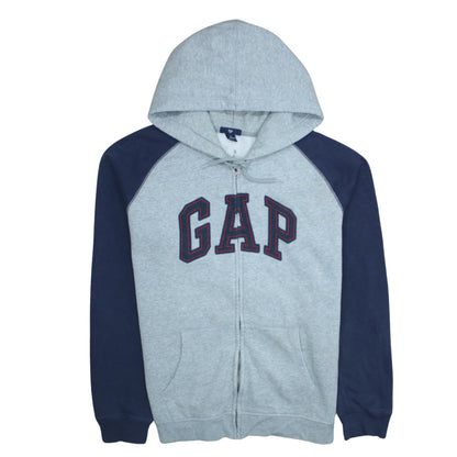 GAP Men's Grey & Navy Full Zip Hoodie Size L Logo Fleece Sweatshirt