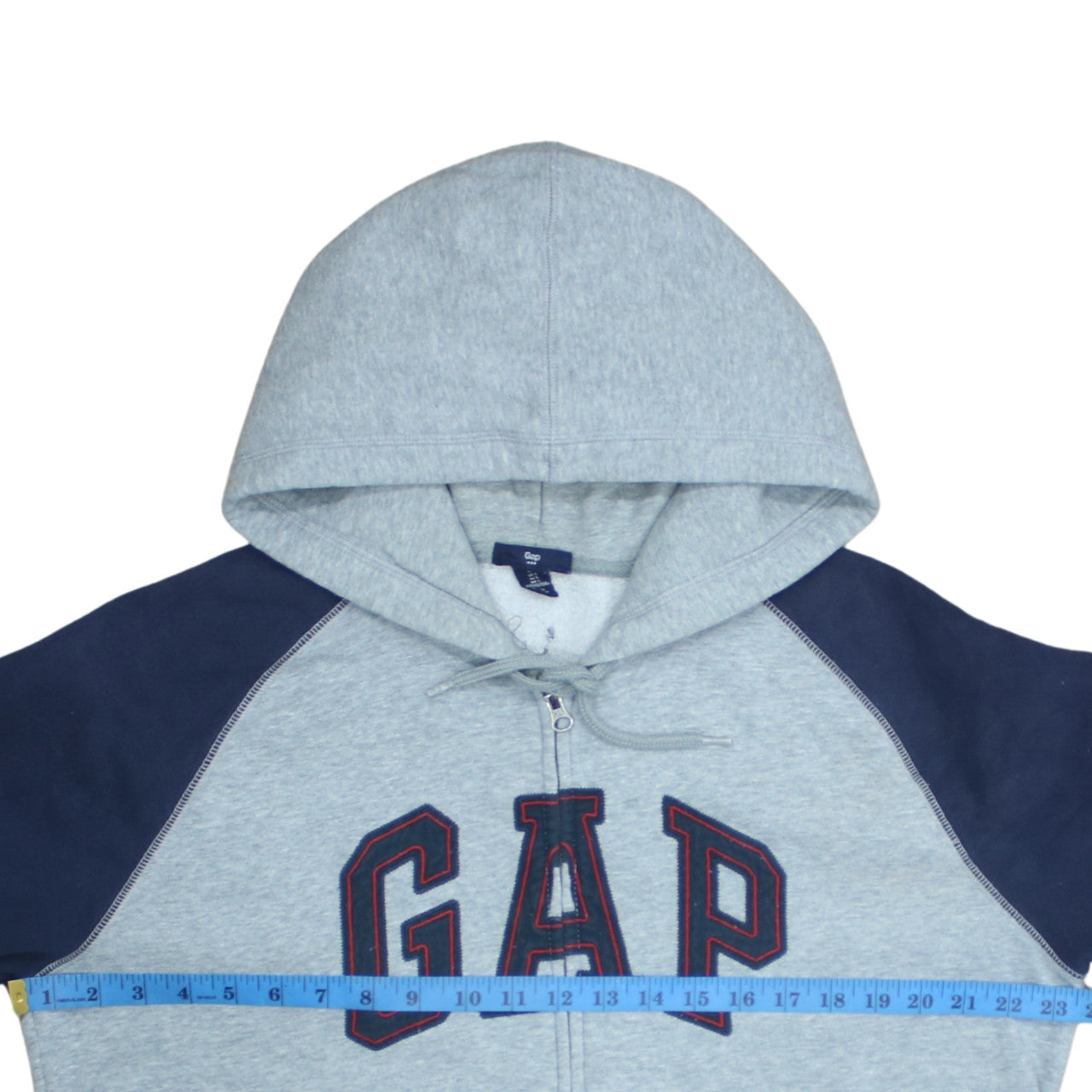GAP Men's Grey & Navy Full Zip Hoodie Size L Logo Fleece Sweatshirt
