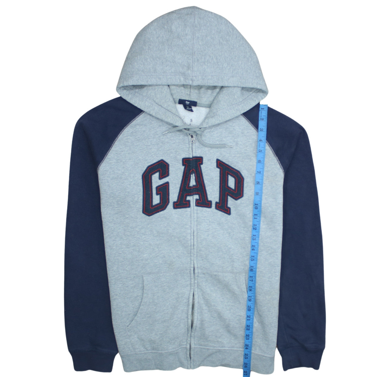 GAP Men's Grey & Navy Full Zip Hoodie Size L Logo Fleece Sweatshirt