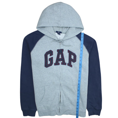 GAP Men's Grey & Navy Full Zip Hoodie Size L Logo Fleece Sweatshirt