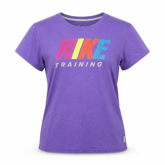 Front view of Nike women’s purple dri-fit training t-shirt, size L
