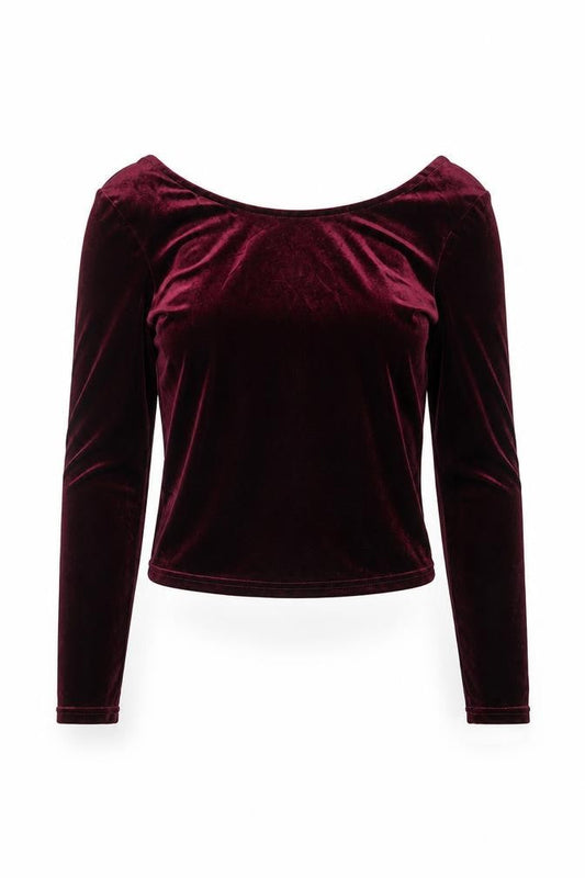 Bershka Women's Red Velvet Cropped Long Sleeve Blouse Size S