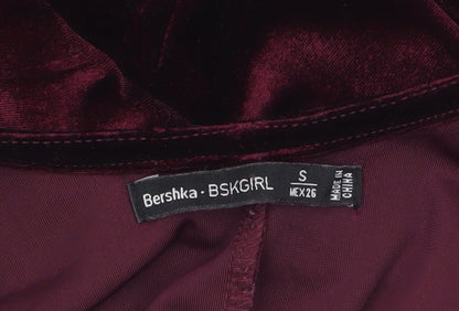 Bershka Women's Red Velvet Cropped Long Sleeve Blouse Size S