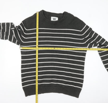 America Today Mens Grey Striped Cotton Crew Neck Jumper 2XL