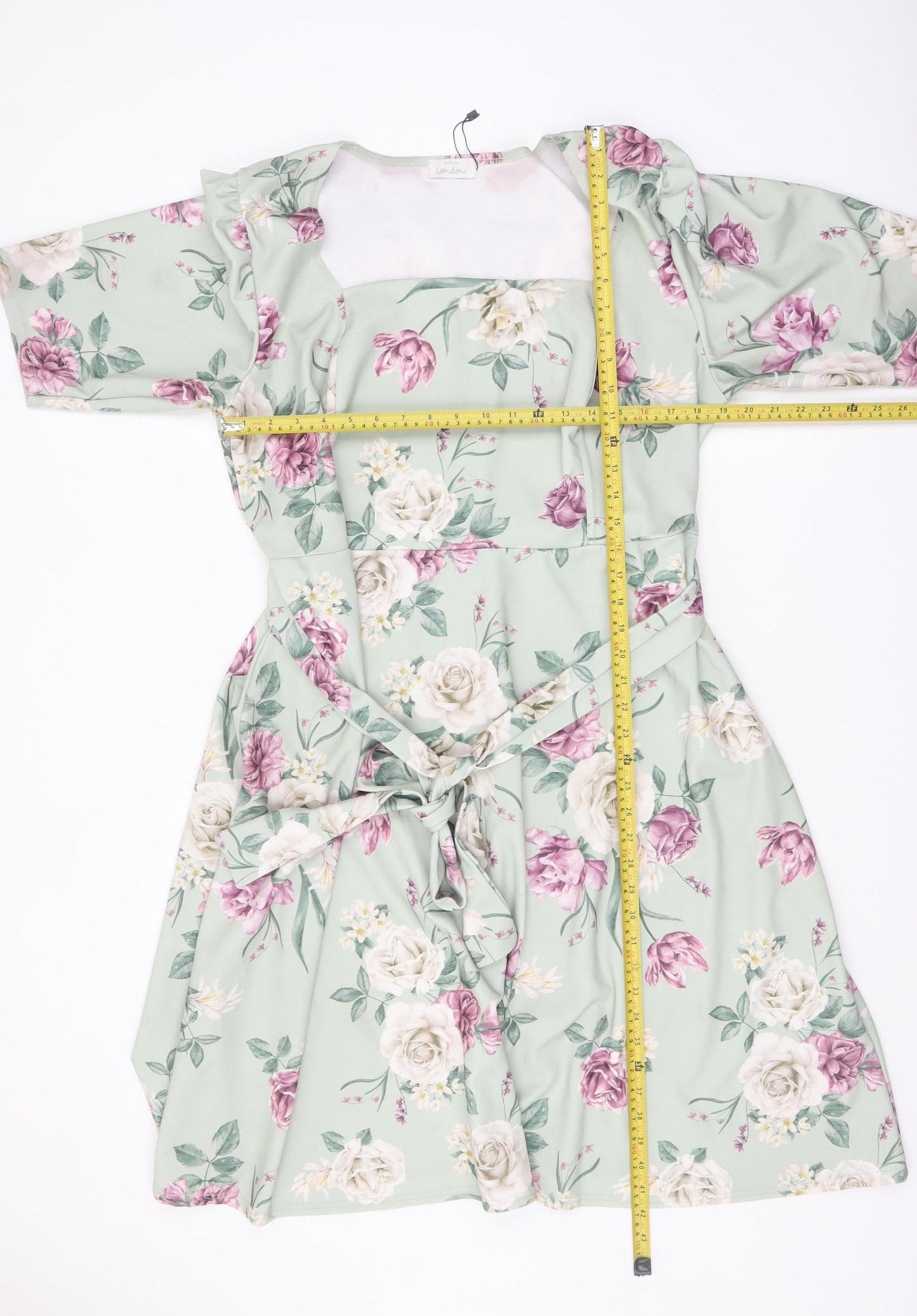Yours Clothing Women Green Floral Fit & Flare Belted Dress UK 24