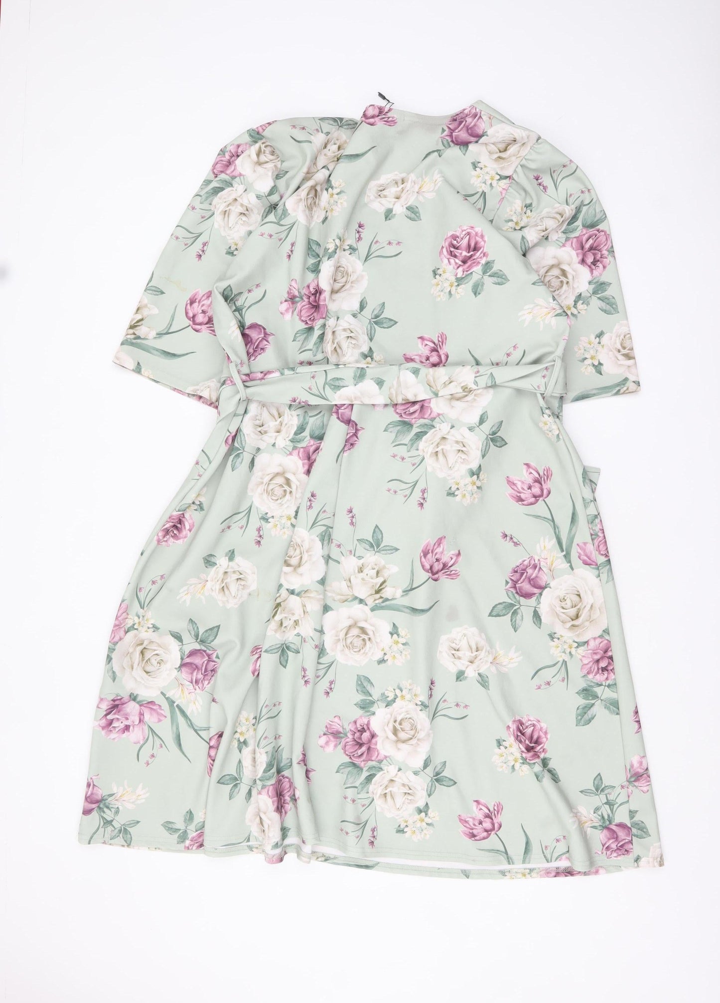 Yours Clothing Women Green Floral Fit & Flare Belted Dress UK 24