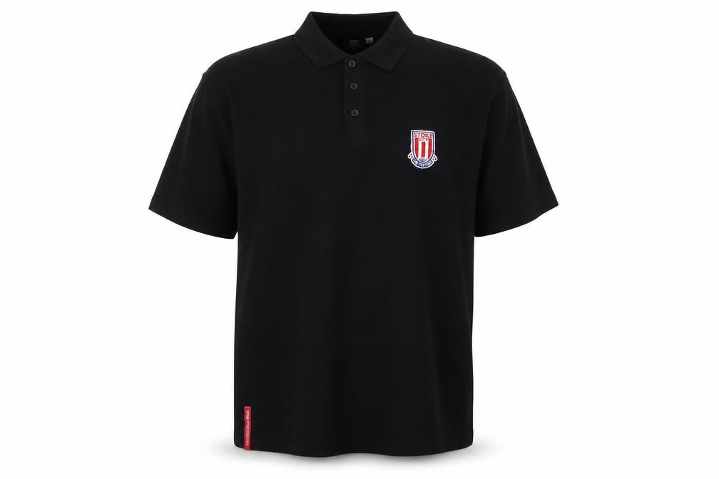 Front view of Stoke City men’s black 2xl cotton polo shirt football top