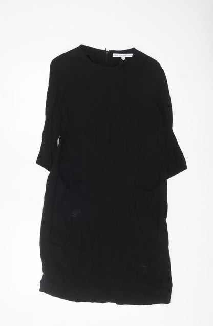 & Other Stories Women Black Viscose Shift Dress Size 8 Knee Length
