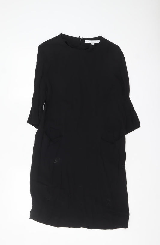 & Other Stories Women Black Viscose Shift Dress Size 8 Knee Length