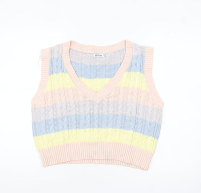 Stradivarius Womens Multicoloured Cotton Knit Sleeveless V-Neck Vest Size 12