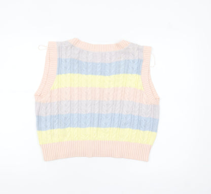 Stradivarius Womens Multicoloured Cotton Knit Sleeveless V-Neck Vest Size 12