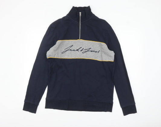 Jack & Jones Men's Blue L High Neck 1/2 Zip Sweatshirt