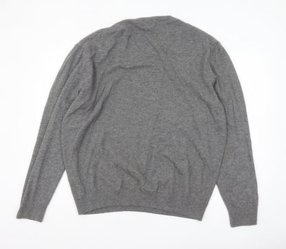 Avenue Men’s Grey Wool V-Neck Jumper 2XL Classic Fit