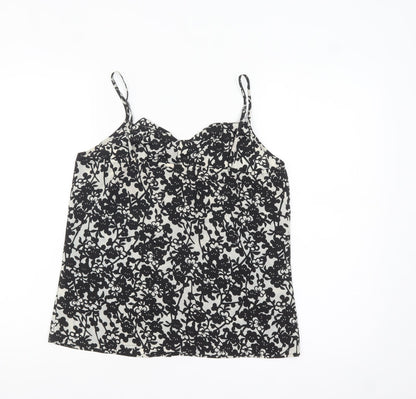 Oasis Women Black Floral Camisole Top Size 10 - Sleeveless Polyester