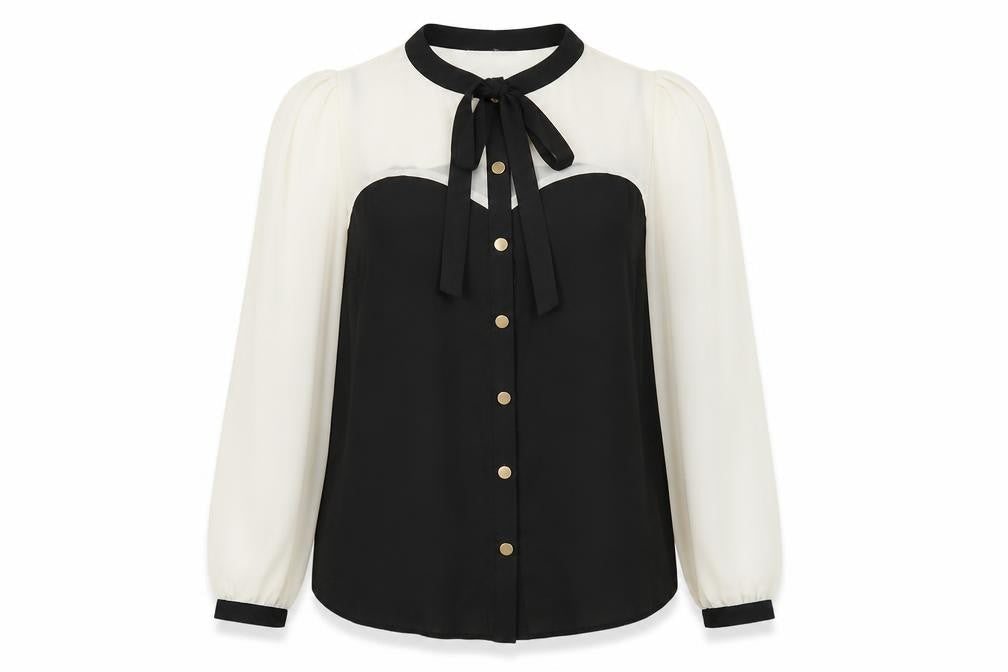 Atmosphere Women Black & White Bow Neck Chiffon Blouse UK 10