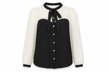 Atmosphere Women Black & White Bow Neck Chiffon Blouse UK 10