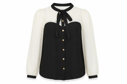 Atmosphere Women Black & White Bow Neck Chiffon Blouse UK 10