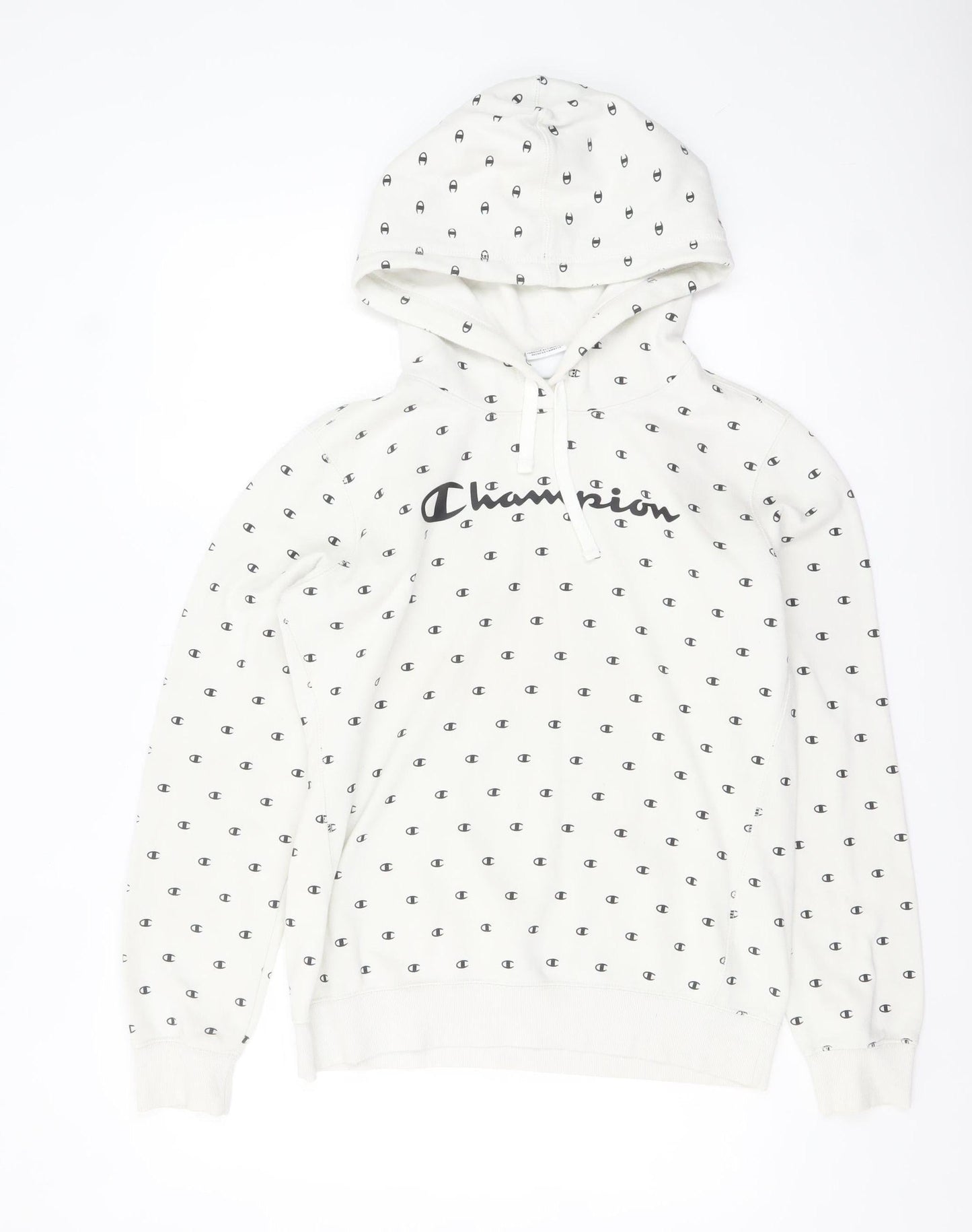 Champion Women White Logo Print Pullover Hoodie Size L