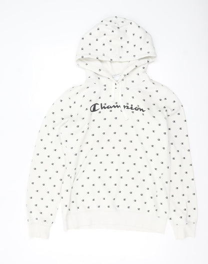 Champion Women White Logo Print Pullover Hoodie Size L