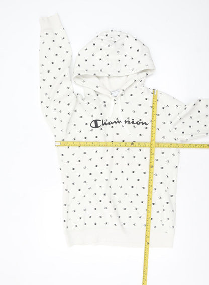 Champion Women White Logo Print Pullover Hoodie Size L