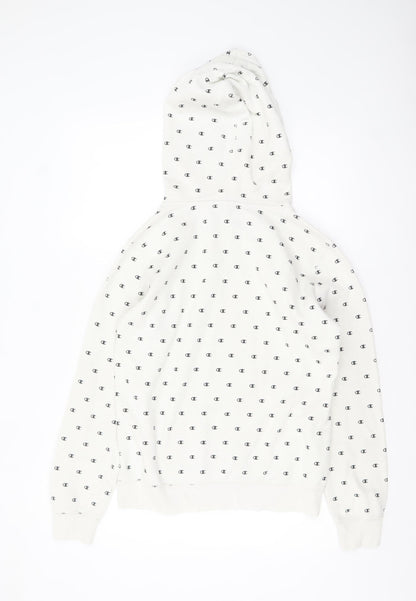 Champion Women White Logo Print Pullover Hoodie Size L