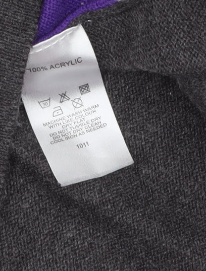 Autonomy Women's Grey Purple Geometric Button Cardigan M