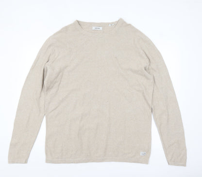 Jack & Jones Men’s Beige 2XL Cotton Knit Long Sleeve Top