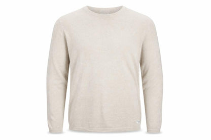 Front view of Jack & Jones Men’s Beige 2XL Cotton Knit Long Sleeve Top