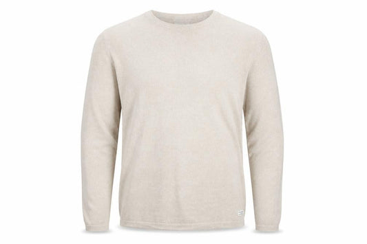 Front view of Jack & Jones Men’s Beige 2XL Cotton Knit Long Sleeve Top