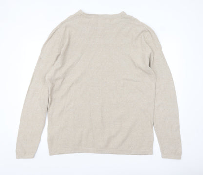 Jack & Jones Men’s Beige 2XL Cotton Knit Long Sleeve Top