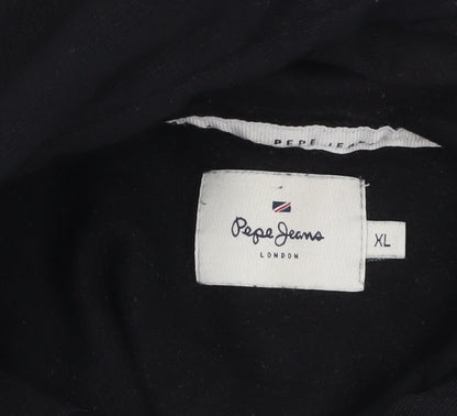 Pepe Jeans Men Black XL Pullover Hoodie with Logo Print