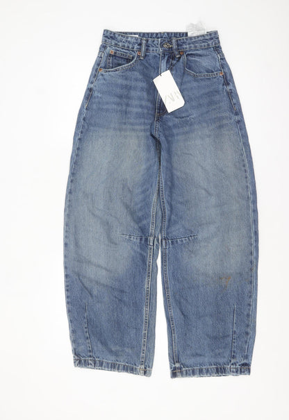 ZARA Womens Blue Wide-Leg High Rise Denim Jeans Size 4
