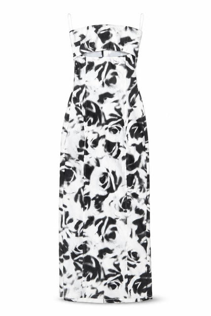 Bershka Womens Black White Floral Bodycon Midi Dress XS