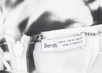 Bershka Womens Black White Floral Bodycon Midi Dress XS
