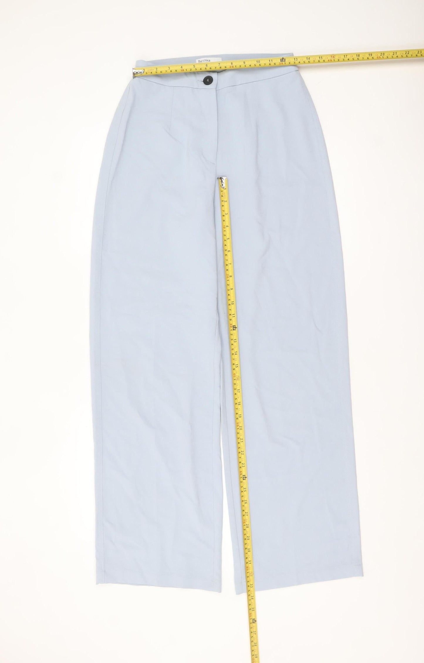 Bershka Womens Blue Wide-Leg Trousers Size 10 Regular Fit