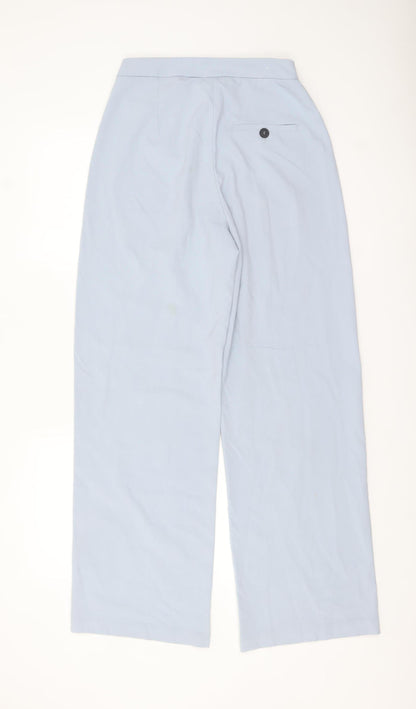 Bershka Womens Blue Wide-Leg Trousers Size 10 Regular Fit
