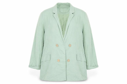 Stradivarius Women Green Double-Breasted Blazer XL Linen Blend