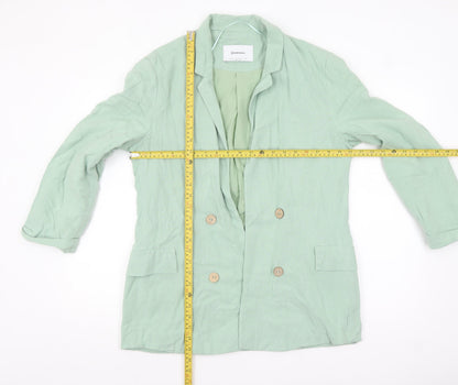 Stradivarius Women Green Double-Breasted Blazer XL Linen Blend