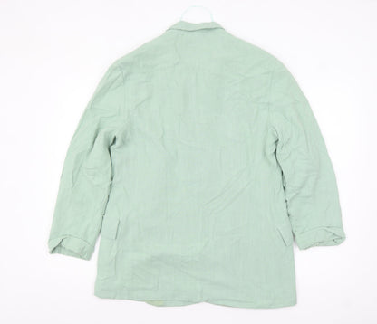 Stradivarius Women Green Double-Breasted Blazer XL Linen Blend
