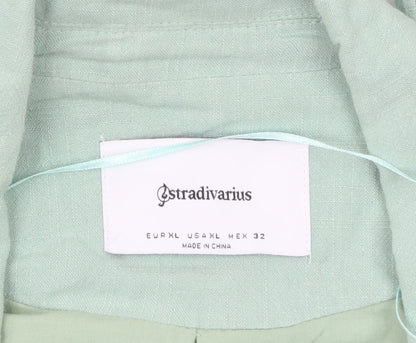 Stradivarius Women Green Double-Breasted Blazer XL Linen Blend