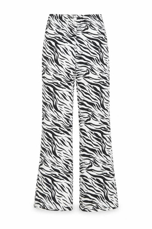 Bershka Women’s Zebra Print Flared Trousers Black White Size 8