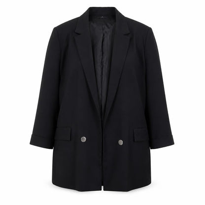 Stradivarius Women Black XL Double-Breasted Blazer Jacket