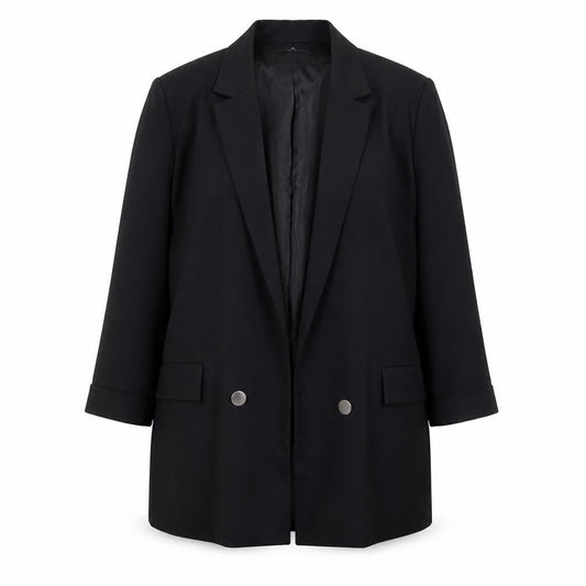 Stradivarius Women Black XL Double-Breasted Blazer Jacket