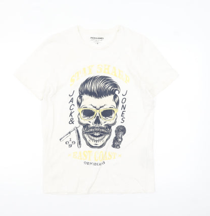 Jack & Jones Originals Men's White Graphic Skull Print Cotton T-Shirt Size S
