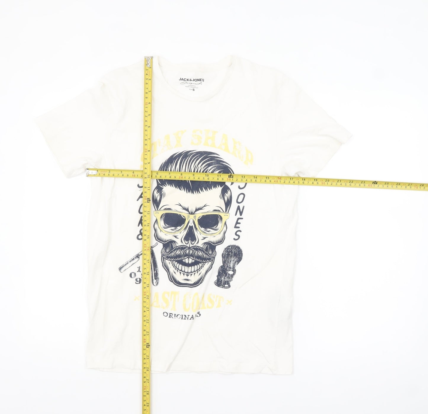 Jack & Jones Originals Men's White Graphic Skull Print Cotton T-Shirt Size S