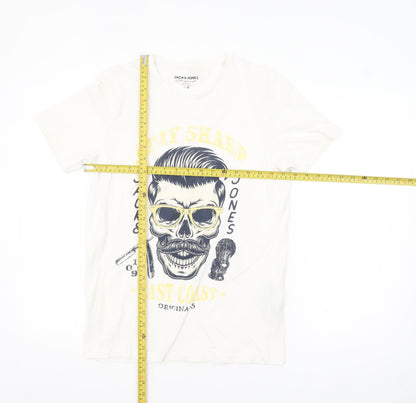 Jack & Jones Originals Men's White Graphic Skull Print Cotton T-Shirt Size S