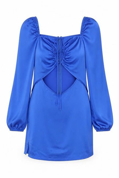 PRETTYLITTLETHING Women’s Blue Satin Bodycon Dress UK 14 Long Sleeve